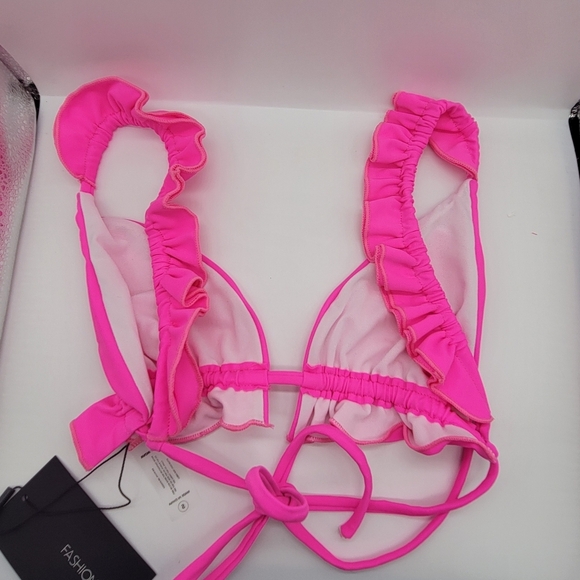BRAND NEW FASHION NOVA CABO SUMMER RUFFLE 2 PIECE BIKINI SIZE SMALL NEON PINK - Picture 6 of 8